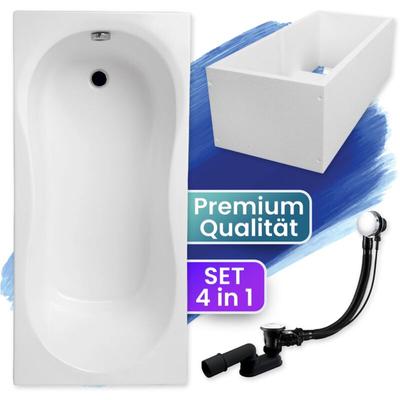 Badland - Badewanne Rechteck 180x80 mit Wannenträger, Ablaufgarnitur & Füßen gratis - Komplettset Image