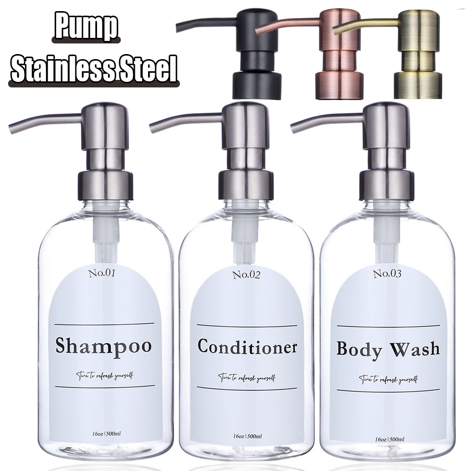 Set di dispenser per il lavaggio del corpo, balsamo per shampoo trasparente, con pompa in plastica resistente, bottiglie per dispenser di sapone da doccia in plastica