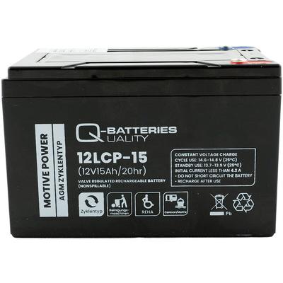 Q-Batteries 12LCP-15 / 12V - 15Ah Blei Akku Zyklentyp agm - Deep Cycle vrla Schraubanschluss M5