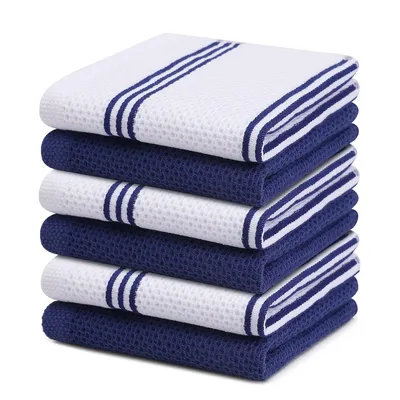Kitinjoy 4/6pcs Cotton Towel For Kitchen Waffle Weave Stripe Kitchen Towel Absorbent Dishcloth Soft