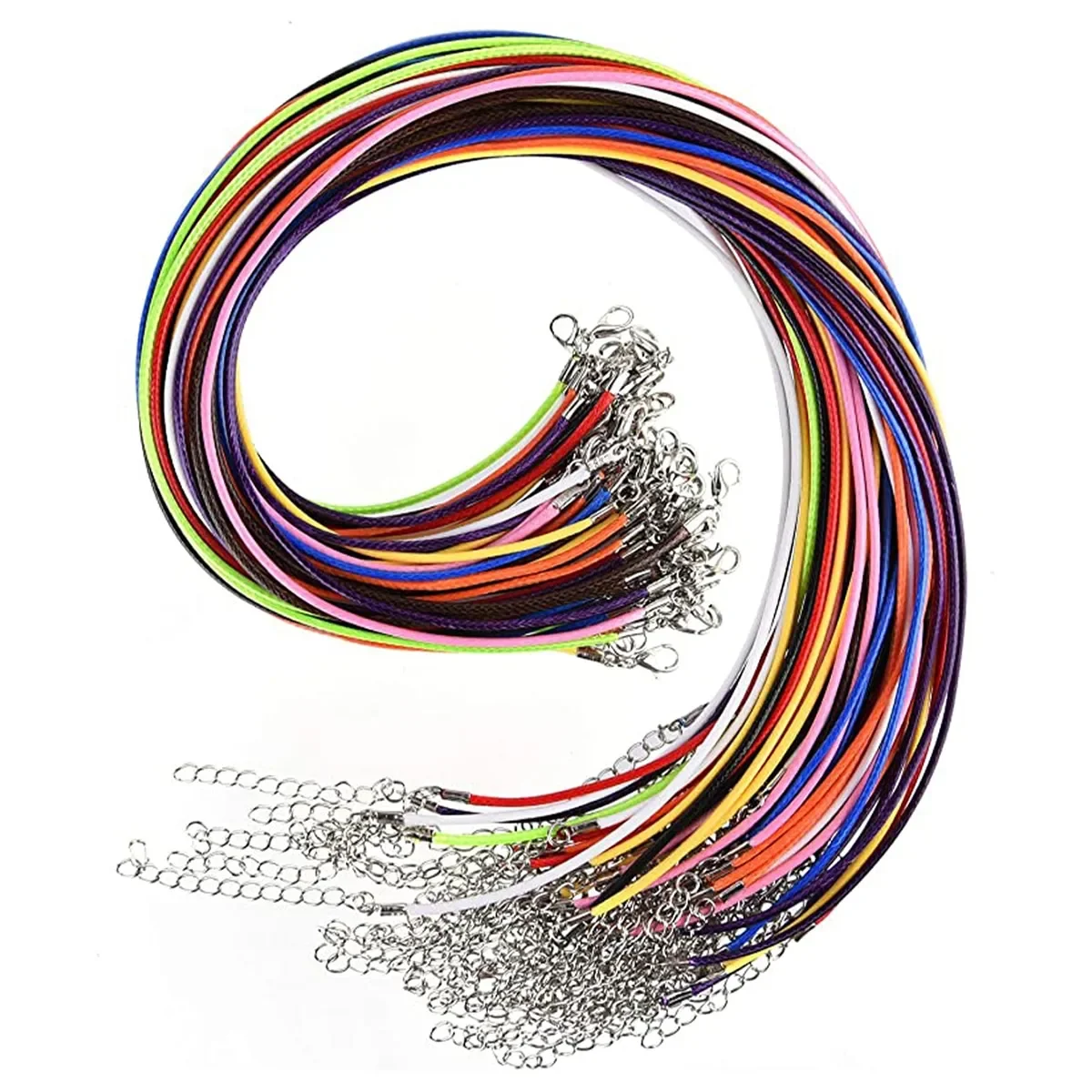 50 pezzi di ciondolo per collana in corda di cera con corda in pelle colorata, adatto per accessori per catena di gioielli fatti a mano con fibbia a moschettone fai-da-te