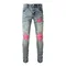 I più venduti Jeans strappati a goccia ue fori distrutti rosa Paisley Bandanna Patchwork Stretch