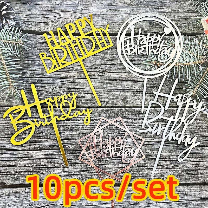 10 pezzi acrilico buon compleanno Cake Topper oro rosa argento acrilico bambini uomo donna decorazioni per torte per Baby Shower forniture regalo
