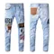 Moda nuovissimo ricamo Patchwork Jeans uomo High Street New Blue Stretch Slim Fit Jeans Jeans