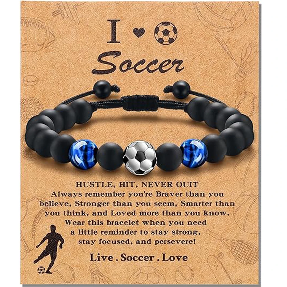 Bracciale da calcio, regali per ragazzi adolescenti, bracciale occhio di tigre, regali sanitari per figlio nipote, compleanno, laurea, ritorno a scuola