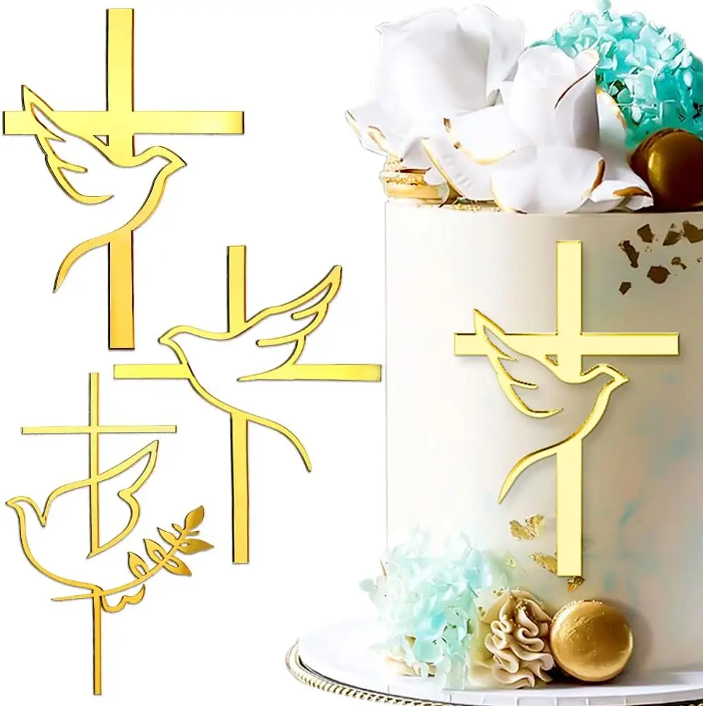 3 pezzi colomba croce Cake Toppers prima comunione decorazioni per torte battesimo Baby Shower Cupcake Toppers decorazione per torte di compleanno