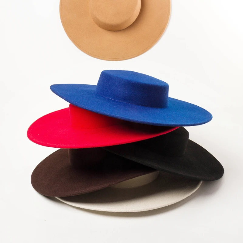 2022 donne a tesa larga in lana piatta formale fedora spettacolo teatrale berretto in feltro inverno donna moda modello esterno posa cappello a cilindro