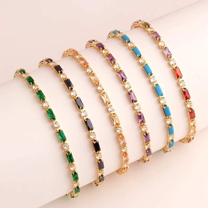 Bracciale CZ da tennis con zirconi ghiacciati arcobaleno di lusso Bracciale regolabile elasticizzato da donna Accessori moda hippie Regali di gioielli