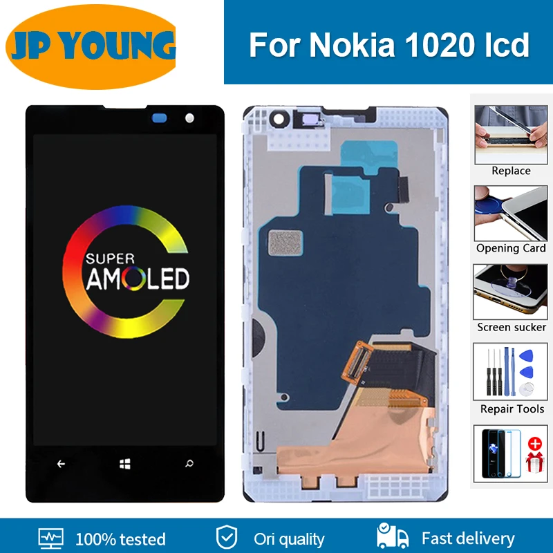 4.5" Original AMOLED lcd For Nokia Lumia 1020 LCD Display Touch Screen Digitizer Assembly With Frame Replacement Free Tools