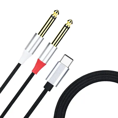 USB Type-C to Dual 6.5 6.35mm 1/4" TS Mono Audio Cable Stereo Y Splitter Cord for USB-C Mobile Phone