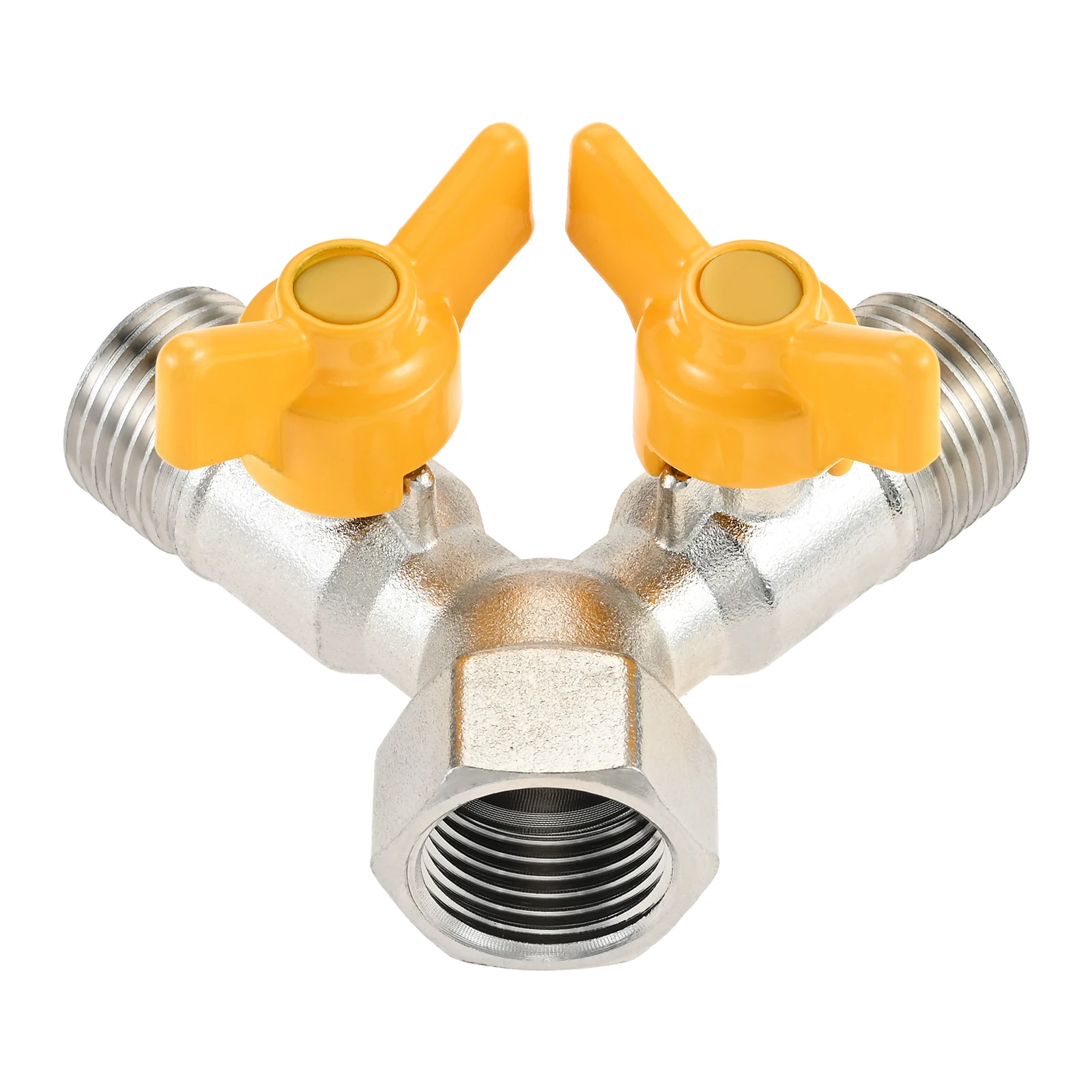 Y-Distributor Switching Valve 1/2 Inch Brass Water Distributor with Shut-off Valve Tap Splitter for Washing Machine Garden Hose