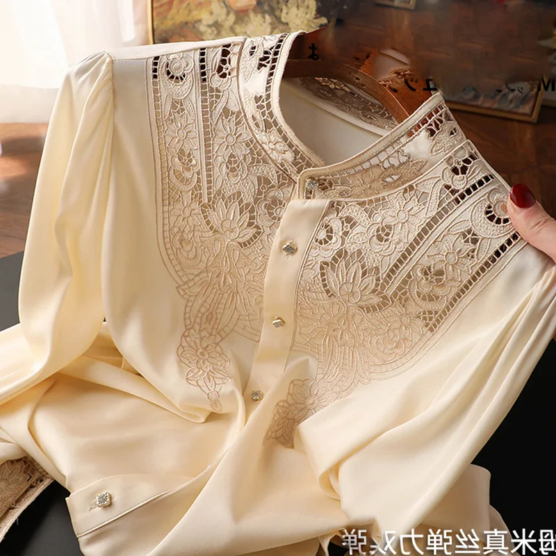 Women's Long Sleeve Blouse - Summer Fashion Embroidery Casual Elegant Top Shirt for Spring Elegant Fashion Women's Clothing