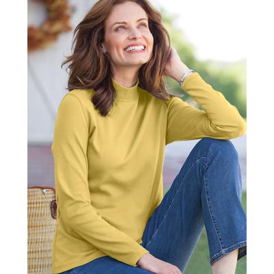 Appleseeds Women's Essential Cotton Long-Sleeve Solid Mockneck - Yellow - PXL - Petite