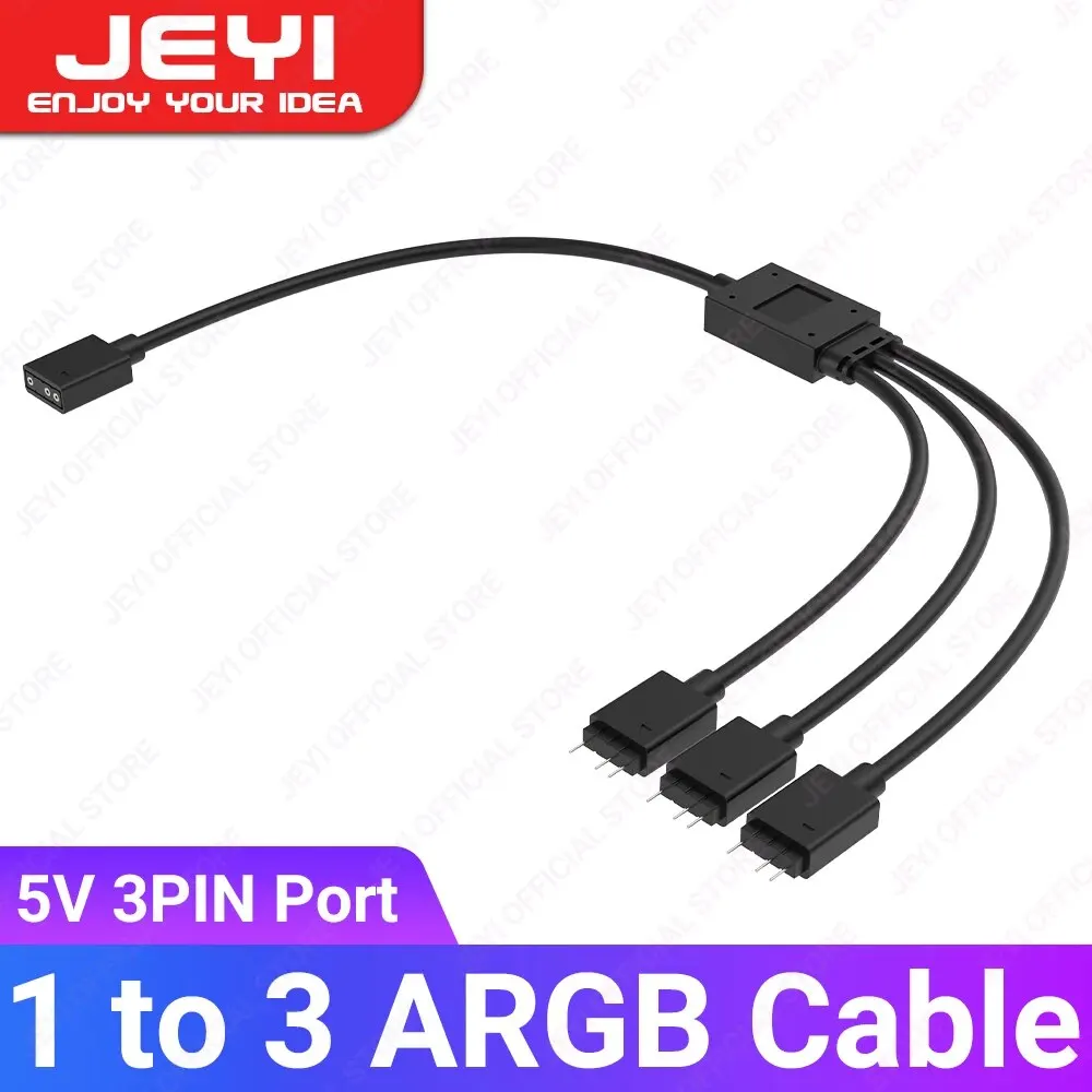 Jeyi 1 bis 3 argb splitter kabel, 5v 3pin adressierbares rgb verlängerung kabel mit 3-poliger buchse, für 3-poligen argb sync pc lüfter Image