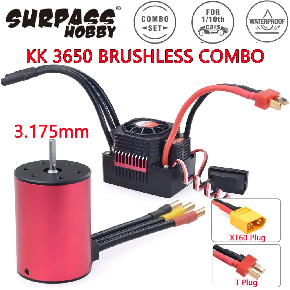 Surpass Hobby KK 3650 Combo Wasserdichter Bürstenloser Motor 7700/6900/4500/3600/3100KV 3,175mm Welle Mit 60A/120A ESC für 1/10 RC Ca