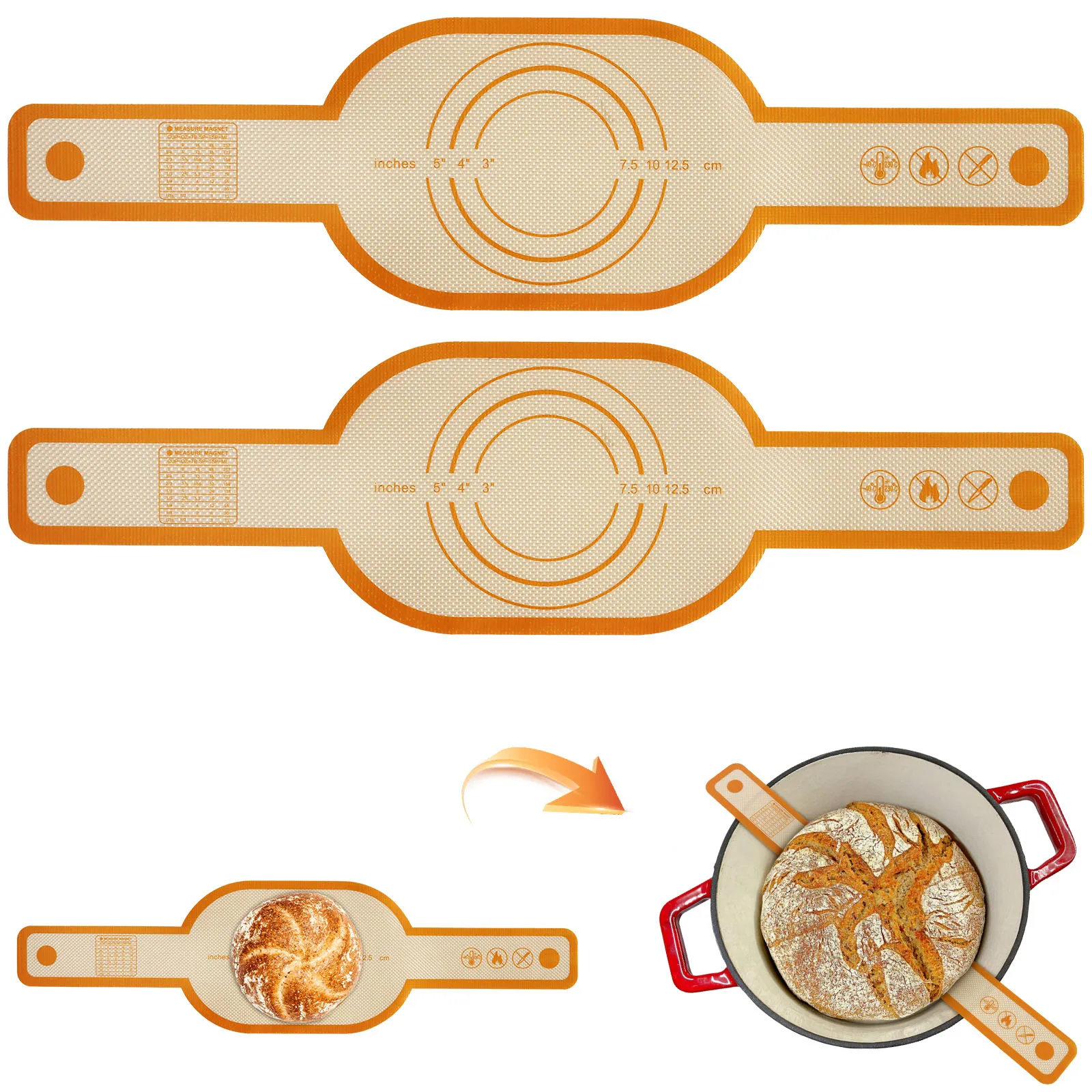 2 stücke Back matte Teig Transfer Pad lange Griff Schlinge Antihaft Brot Knet platte Silikon nieder län dischen Ofen Liner Küche Koch werkzeug Image