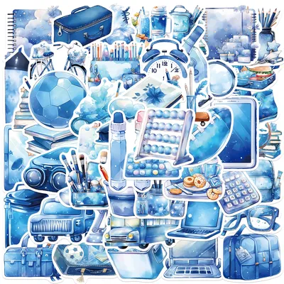 50 stücke Nette Blaue Cartoon Aufkleber Ins Stil Täglichen Artikel Vinyl Aufkleber Für Gepäck Wasser Image