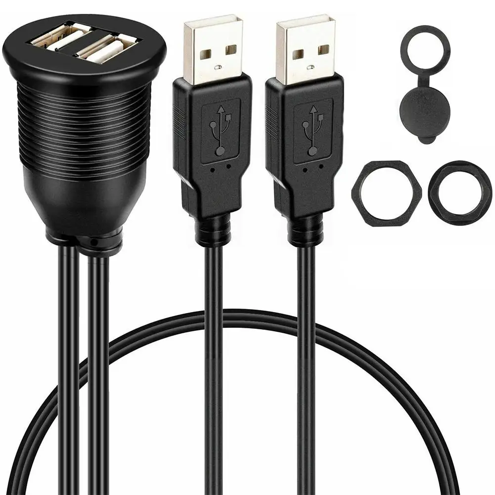 1/2m Auto Armaturen brett Unterputz USB Panel Verlängerung kabel Adapter Buchse Doppel anschluss USB 2,0 Buchse Image