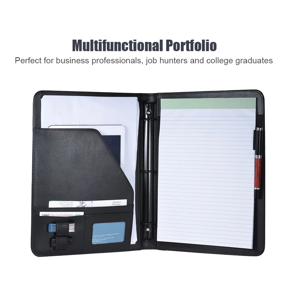 Business Portfolio Pad folio Ordner Dokument Fall Veranstalter A4 PU Leder mit Visitenkarte u Flash Disk Inhaber Memo Notizblock Image