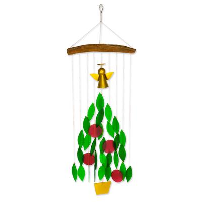 Angelic Melody,'Glass and Driftwood Angel Christmas Tree Windchime'