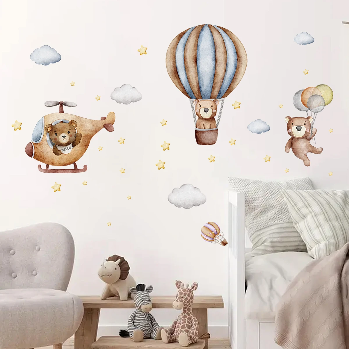 Cartoon Niedliche Flugzeug Ballon Bär Wandaufkleber Kinderzimmer Wandtattoos Dekoration für Schlafzimmer Wandkunst Home Decor Wohnzimmer
