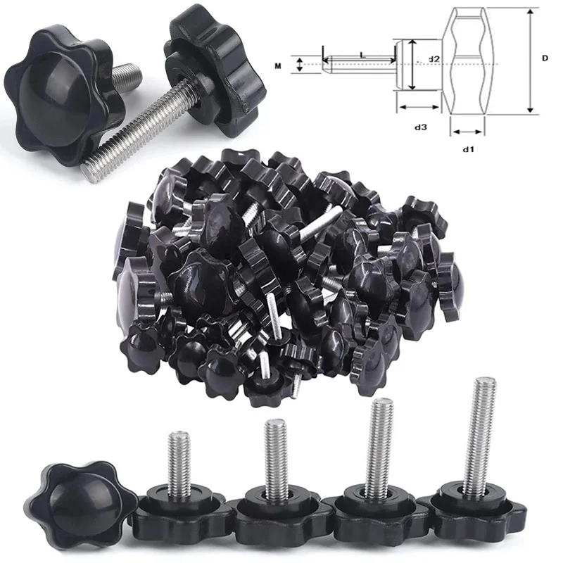 5/10 Stück Kunststoff-Kopfgewinde, Sternform, gerändelter Daumen, festziehen, Schraube, Klemmgriff, Knopfschraube, Holz, Pflaumenbolzen, M5, M6, M8 Image