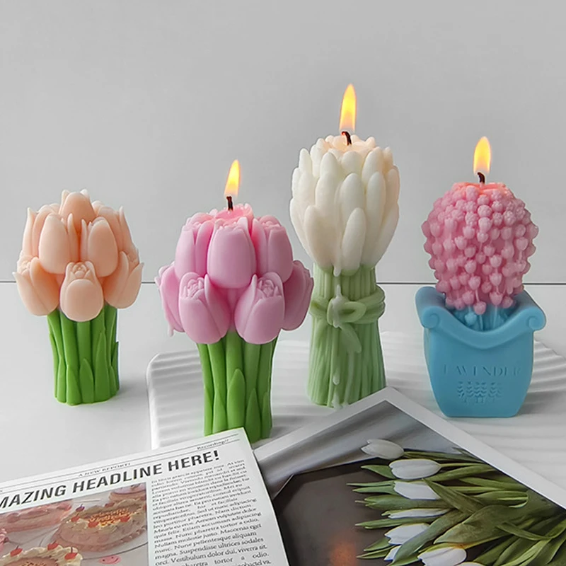 1Pcs 3D Lavendel Bouquet Silikon Kerze Formen Handgemachte Tulpe Blume Seife Harz Gips Form DIY Handwerk Machen Werkzeug Hause geschenk Image