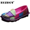 Koznoy 2,5 cm Native Flats Schuhe Frauen Natürliche Kuh Echtes Leder Große Größe Gemischte Farbe Weiche Sohlen Loafer Ethnische Mokassins bequem