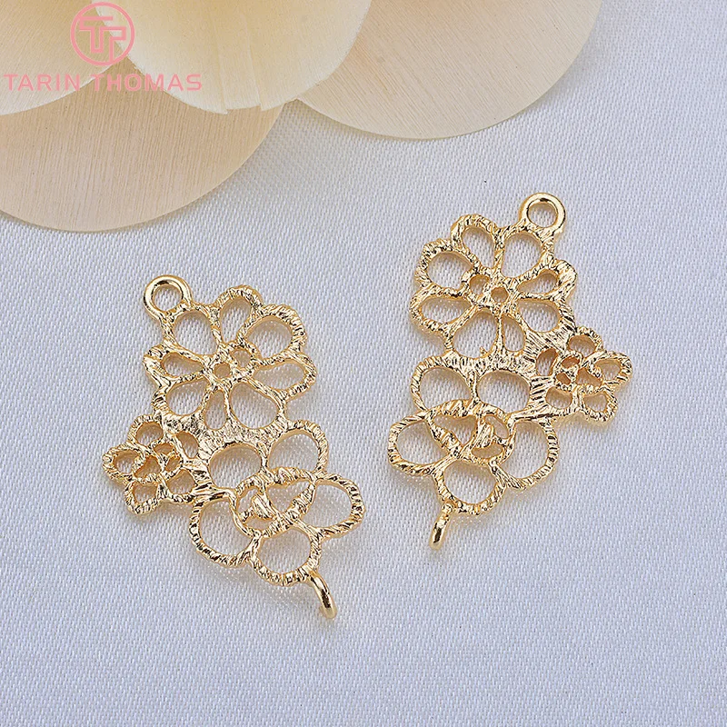 (1878)6PCS 28x17MM 24K Gold Farbe Messing 2 Löcher 3 Blumen Verbinden Charms Anhänger Hochwertige Schmuck Zubehör Image