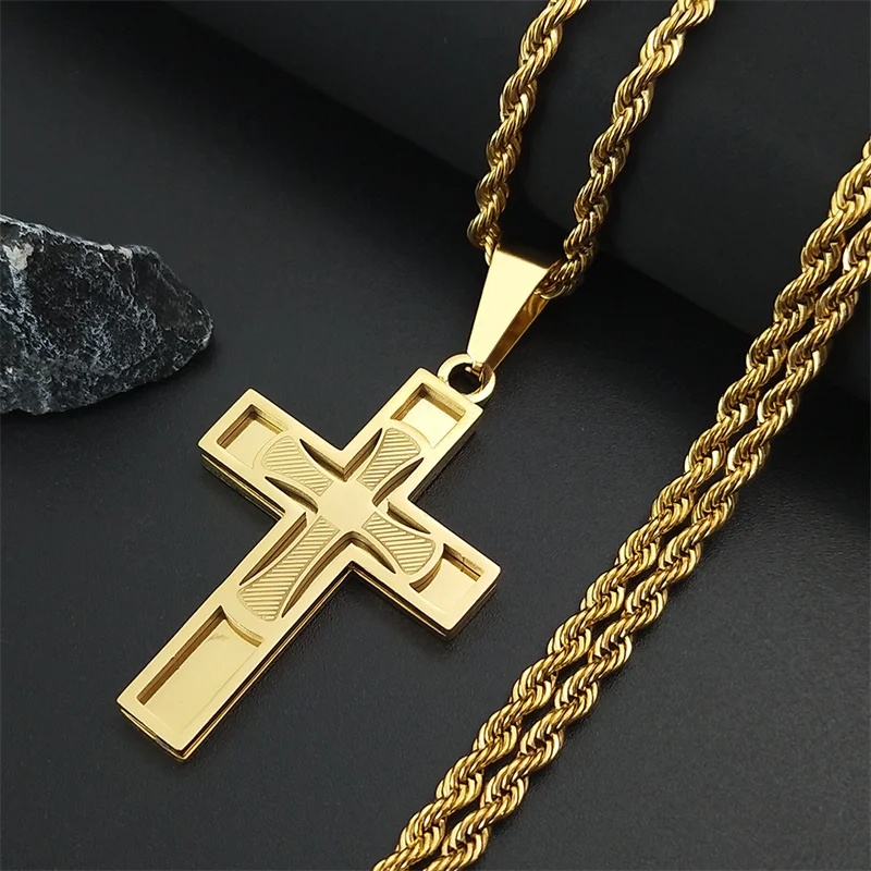 Großes Kreuz Jesus Edelstahl Halskette für Männer Frauen Gold Farbe Hip Hop männlich lange Kette Geschenk Schmuck Cordao Masculino n1172s02