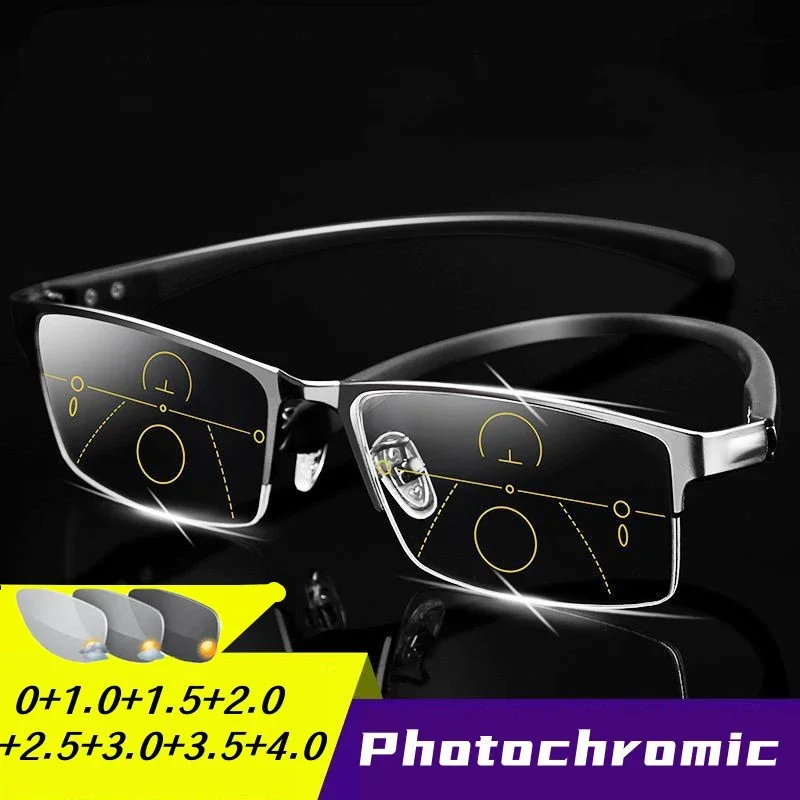 Business Titan Multifokale Lesebrille Unisex TR90 Photochrome Progressive Bifokale Presbyopie Luxus Flexible UV-Farbtöne Image