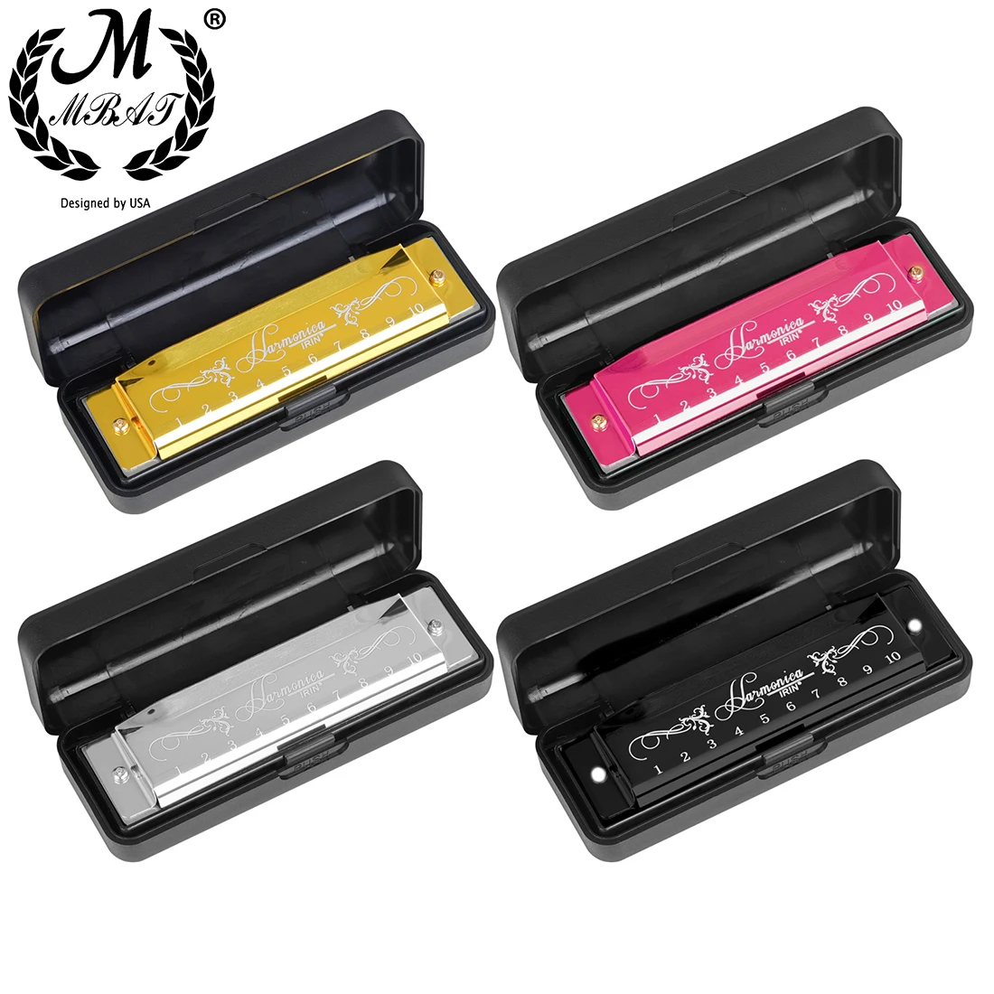 M MBAT Neue 10-Loch-20-Ton-Bunte C-Ton-Mundharmonika Schwarz Silber Gold Rose Rot Blau Rot ABS Umweltfreundlicher Kunststoff