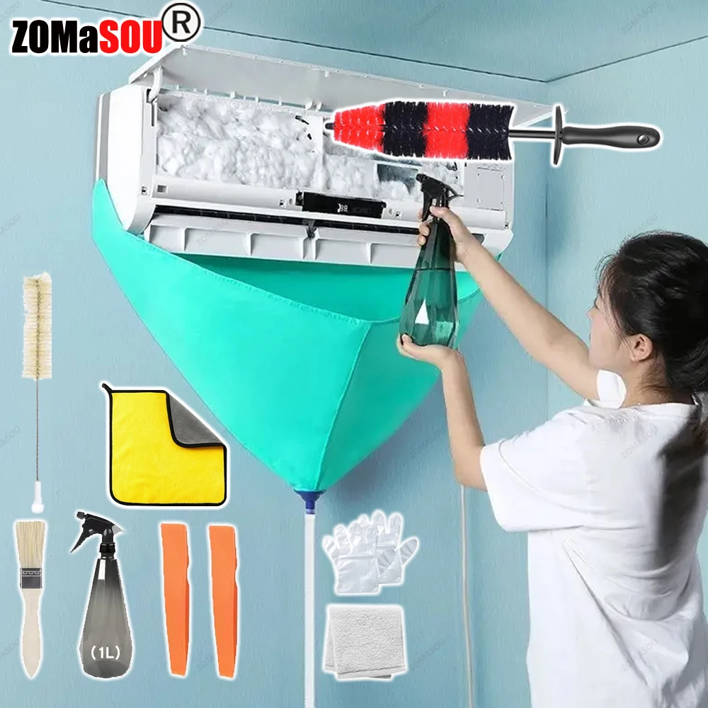 Klimaanlagen-Reinigungsset, auslaufsichere Abdeckung, kompletter Satz Klimaanlagenreiniger mit Wasserrohr, zerlegungsfreie Reinigungswerkzeuge Image