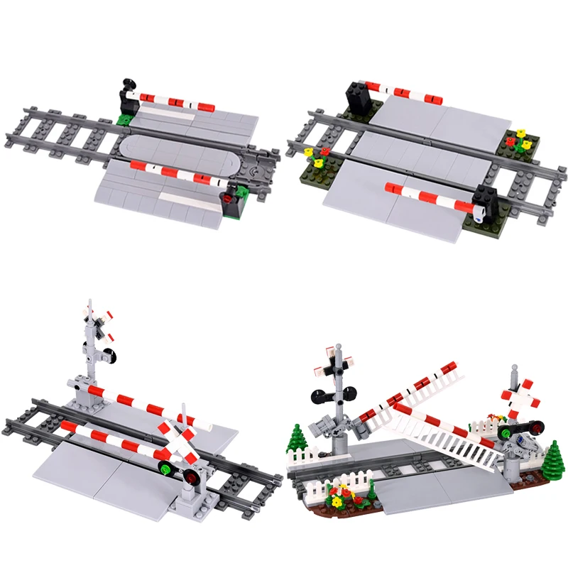 Moc kreative Experten ideen Stadt zug Geländer Kreuzung Eisenbahn Express Ziegel Bausteine DIY Spielzeug für Kinder Geschenke Image