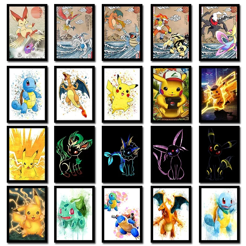 Japanische Anime Peripherie Pokemon Poster Dekor Pikachu Charizard Blastoise Wand Kunst Leinwand Malerei Moderne Zimmer Dekorieren Bild Image