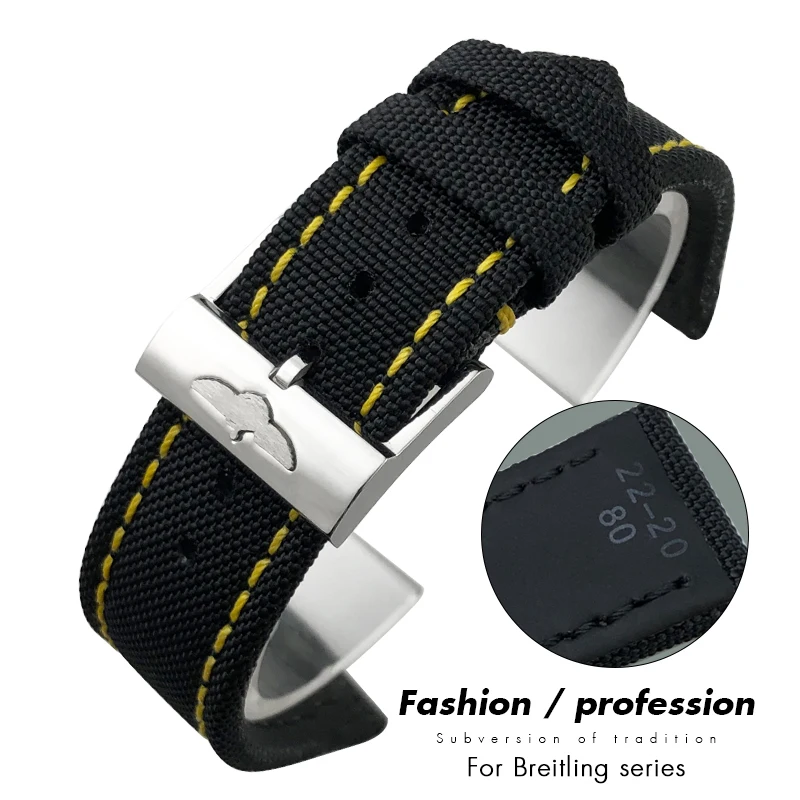 22 mm hochwertiges Nylon-Canvas-Armband für Breitling-Armband für Avenger Navitimer, Schwarz, Gelb, Grau, Grün Image