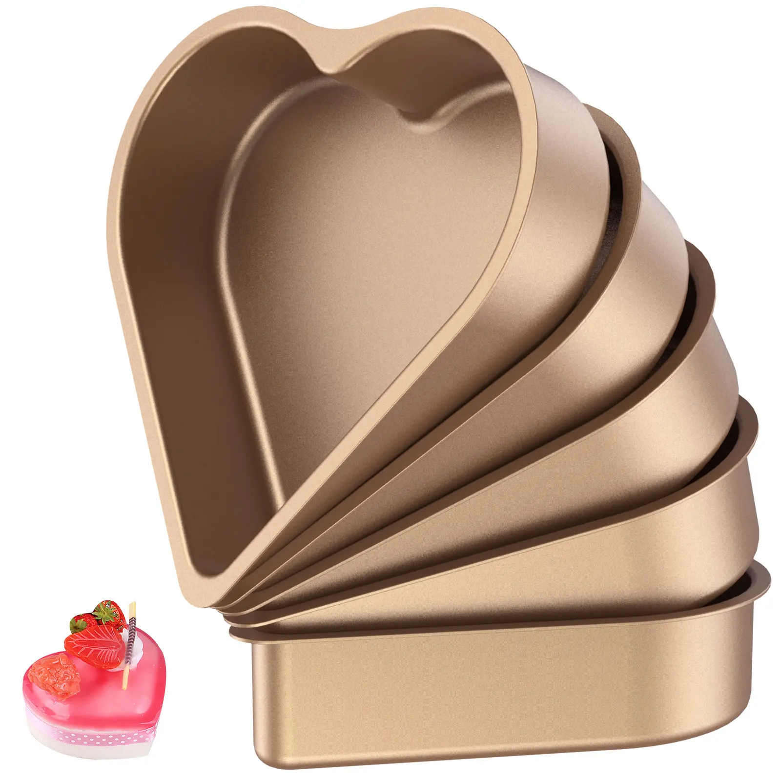 5 Stück Mini-Kuchen form Herzförmige Kuchen form Antihaft-Pudding-Kuchen becher wieder verwendbare Mousse-Gebäck-Backform für Küchen-Backformen