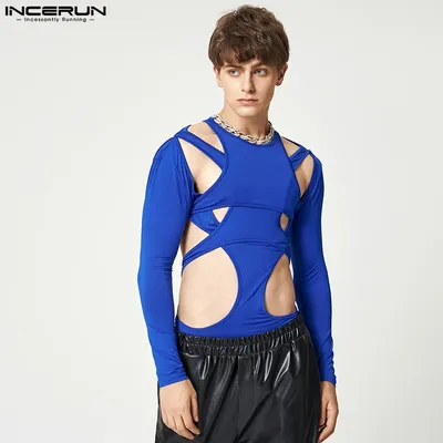 Sexy Freizeit stil Lounge wear Herren hohle Onesies stilvolle männliche Overall solide Langarm Image
