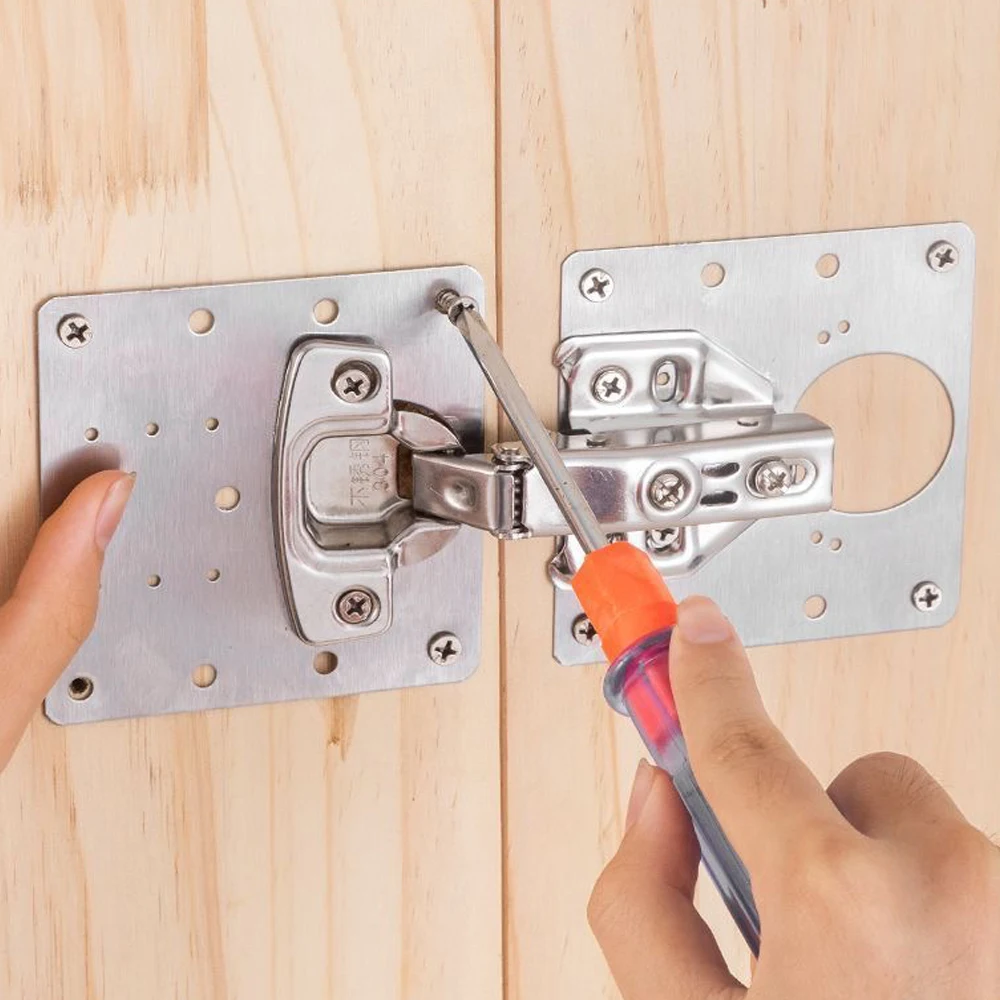 Befestigungsplatte zur Reparatur von Scharnieren, Schrankscharniere aus Edelstahlplatte, Küchenschrankschloss, Türscharnier-Reparatur-Ersatzset für Schränke Image