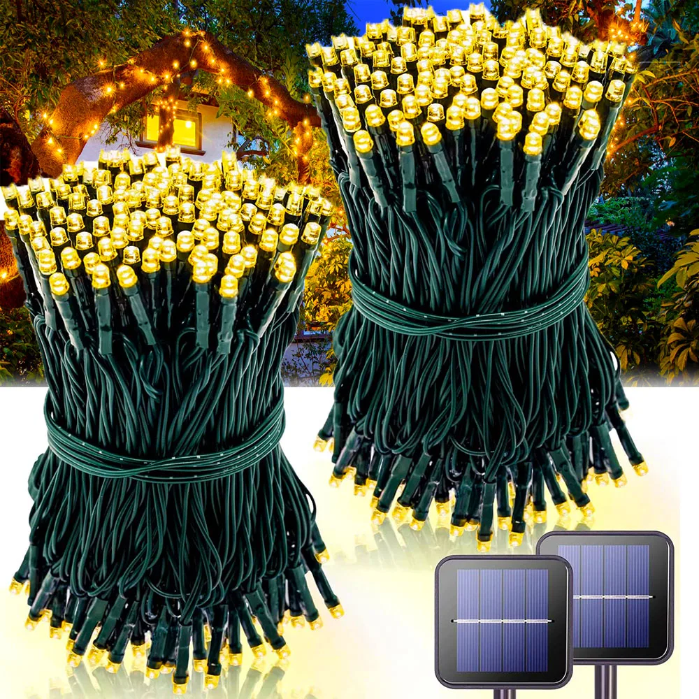Solar Lichterketten im Freien wasserdicht 2er Pack insgesamt LED Solar Weihnachts beleuchtung 8 Modi Solar leuchten für Baum Terrasse Garten