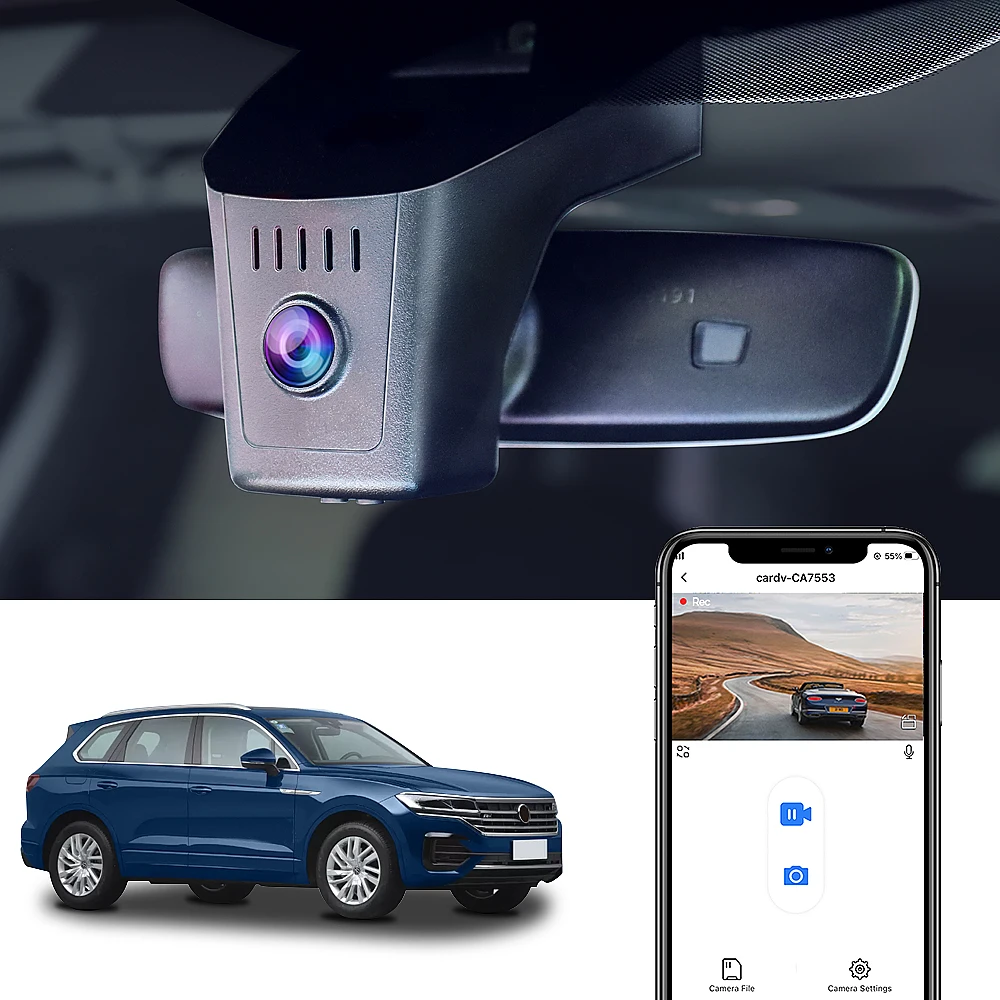 Fitcamx 4K Dashcam für VW Volkswagen Touareg 2011-2025 / Jetta 2019-2026, Originaldesign UHD DVR, integriertes WLAN, Loop-Aufnahme Image
