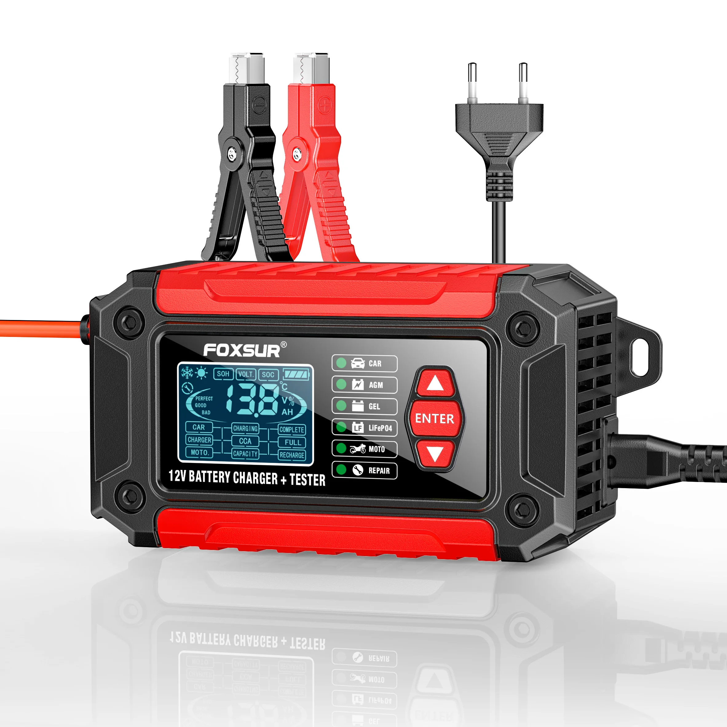 FOXSUR Autobatterieladegerät 12V 6A FTC-1206 Motorrad LKW AGM LiFePO4 Blei-Säure-Batterien Betreuer Digitales LCD-Display Image