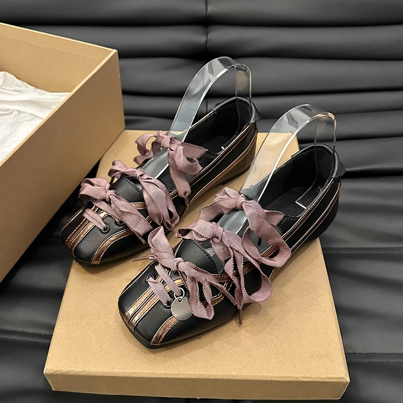 Frühling Neue Farbe Passenden Mary Jane Schuhe Kleine Quadratische Schleife Flache Schuhe Faul Slip-on Einzelnen Schuhe