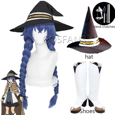 Roxy Migurdia Cosplay Jobless Reincarnation Mushoku Tensei Cosplay 88cm Blau Perücke Cosplay Anime Perücken Schuhe hut cane Requisiten Image