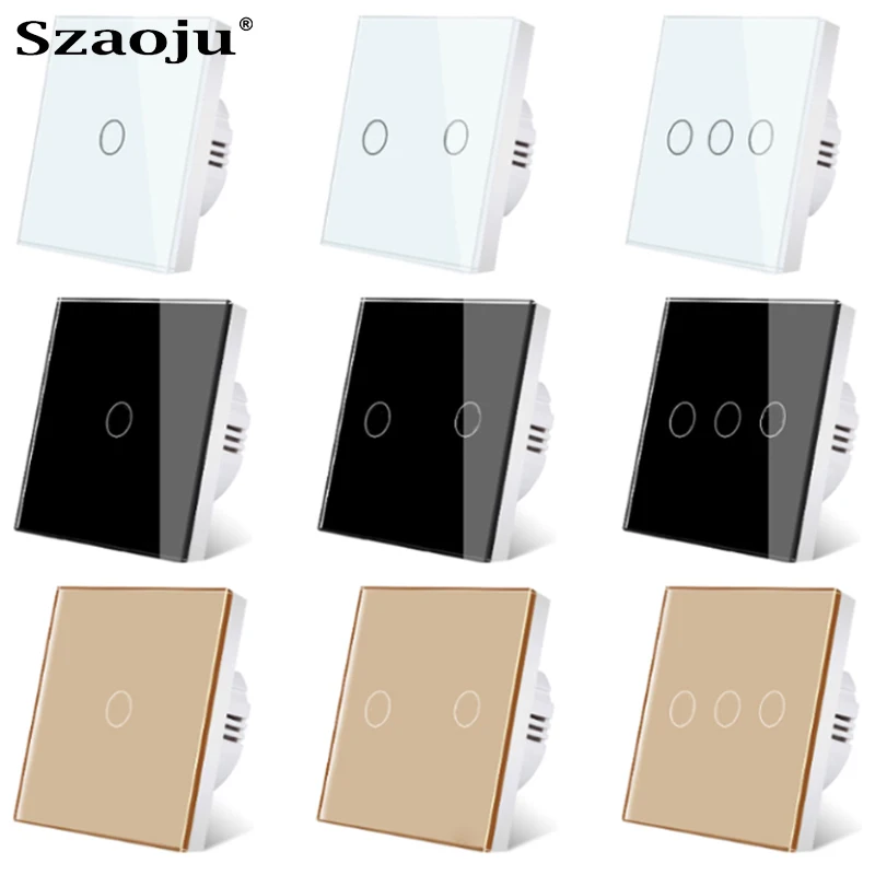 EU/UK Standard Kristall Gehärtetes Glas Wand Panel Licht Touch Schalter Led-anzeige Sensor Elektrische Taste 1/2/3Gang 220V Image