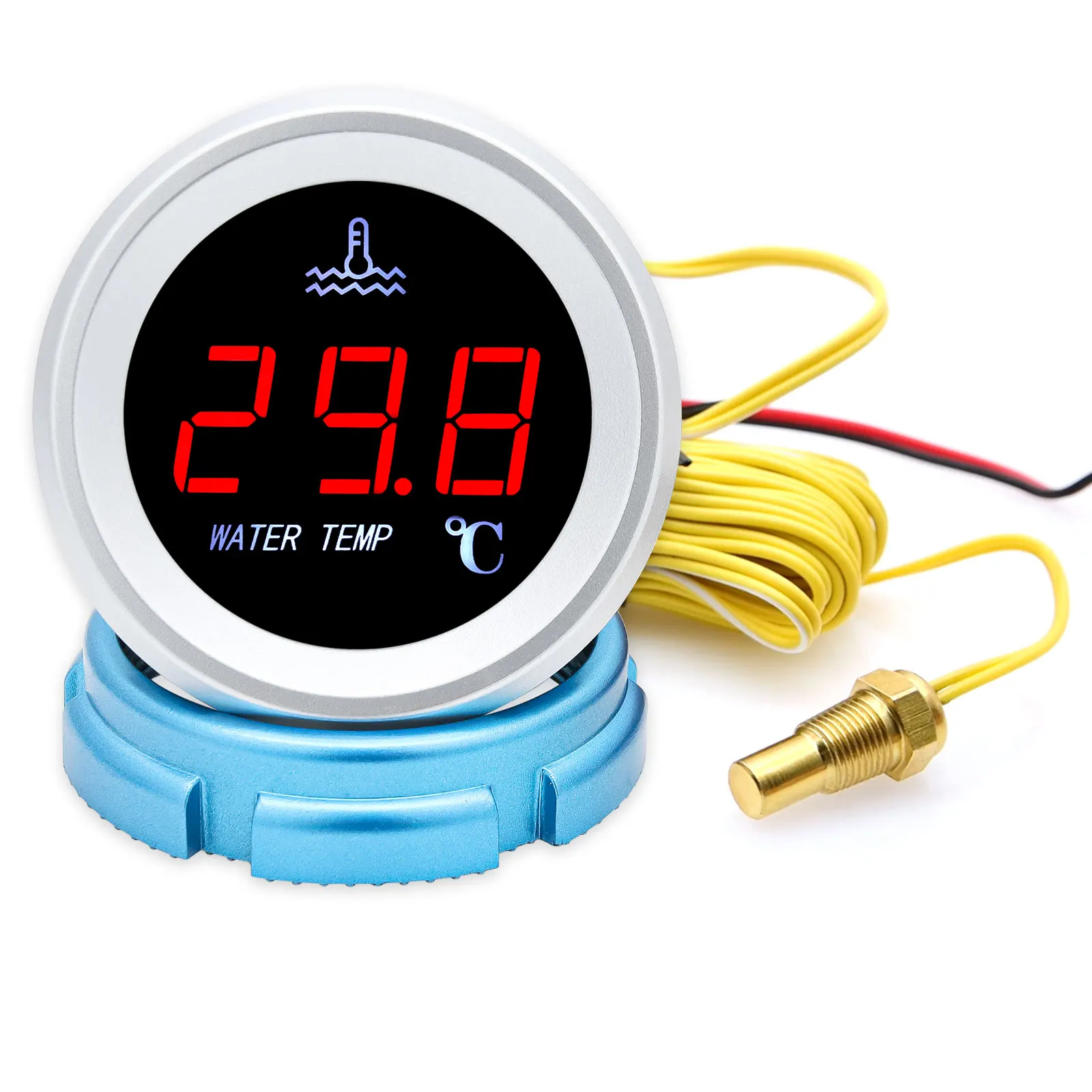 2 "52mm Wasser temperatur anzeige 0-100% ℃ Auto Digital Meter LED-Anzeige 9-36V mit Temperatur sensor blinkende Alarm funktion Image