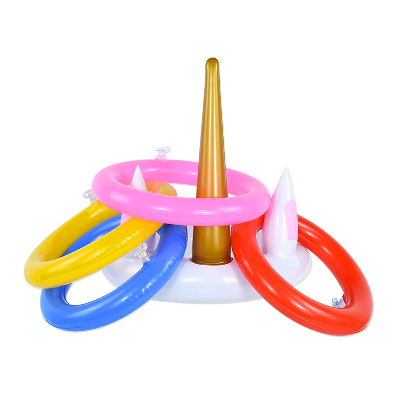 1 Set 4 Wurfringe Einhorn Aufblasbare Hut Ring Werfen Spielzeug Geburtstag Familie Pool Spiel Kinder Geschenk Aufgeblasen Spielzeug Party Supplies Image