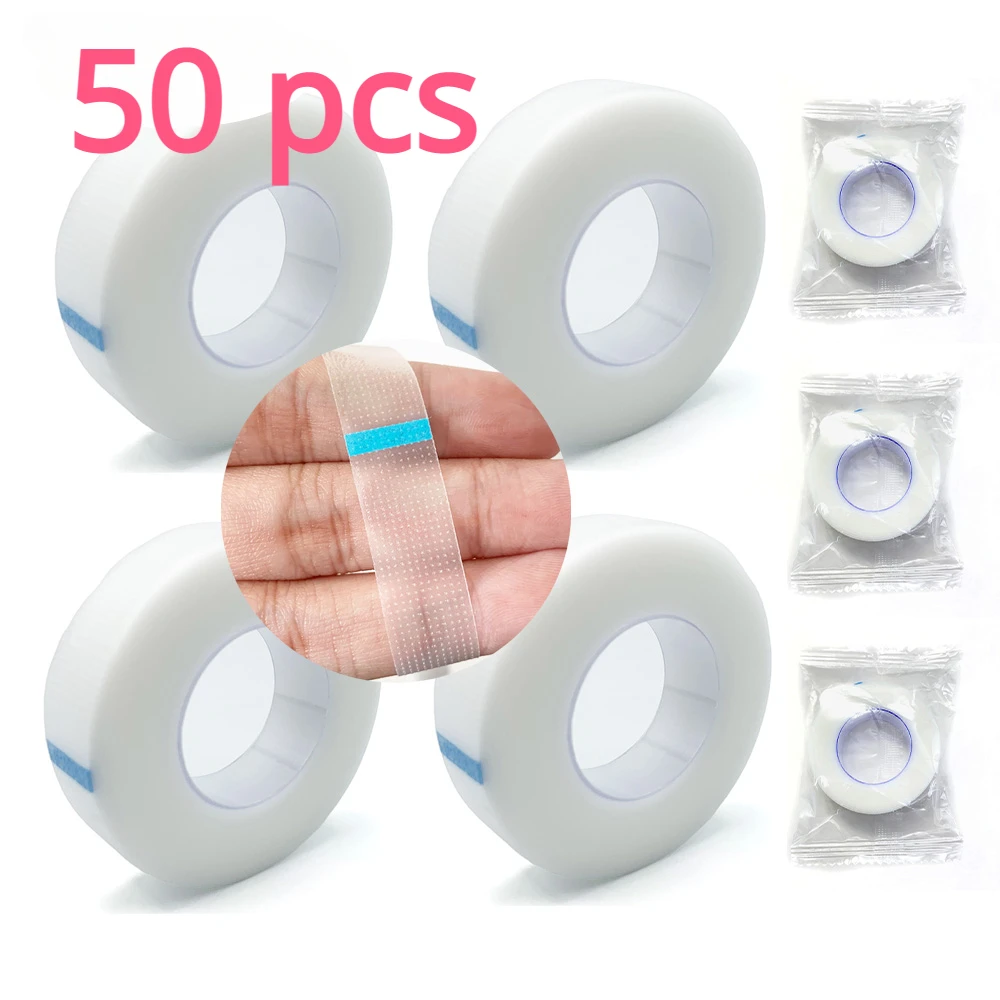 50 Rollen Wimpernband PE Wimpernverlängerungspapierband Großhandel atmungsaktive PE-Klebepflaster unter dem Augenpolster Pfropfbänder Image