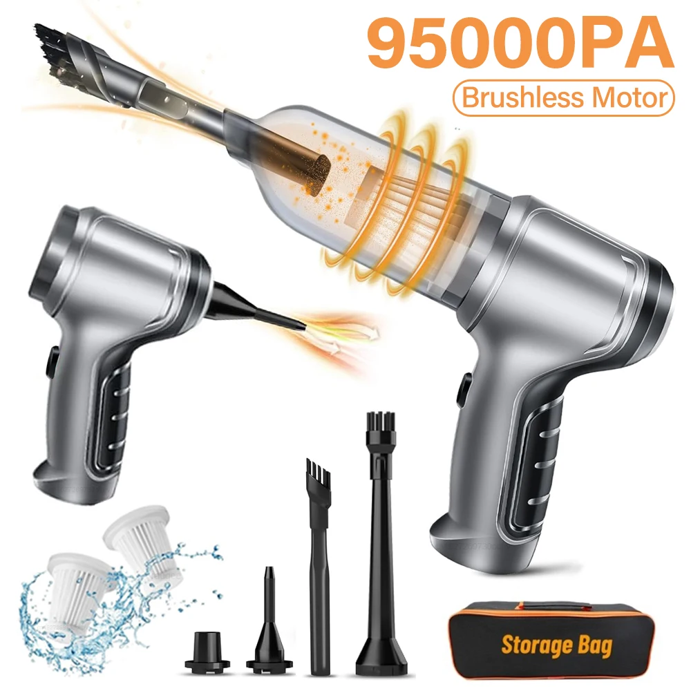Auto-Staubsauger, kabelloser tragbarer Staubsauger, 95000 PA, hohe Leistung, 2-in-1, Mini-Handstaubsauger, Gebläse für Auto und Zuhause Image