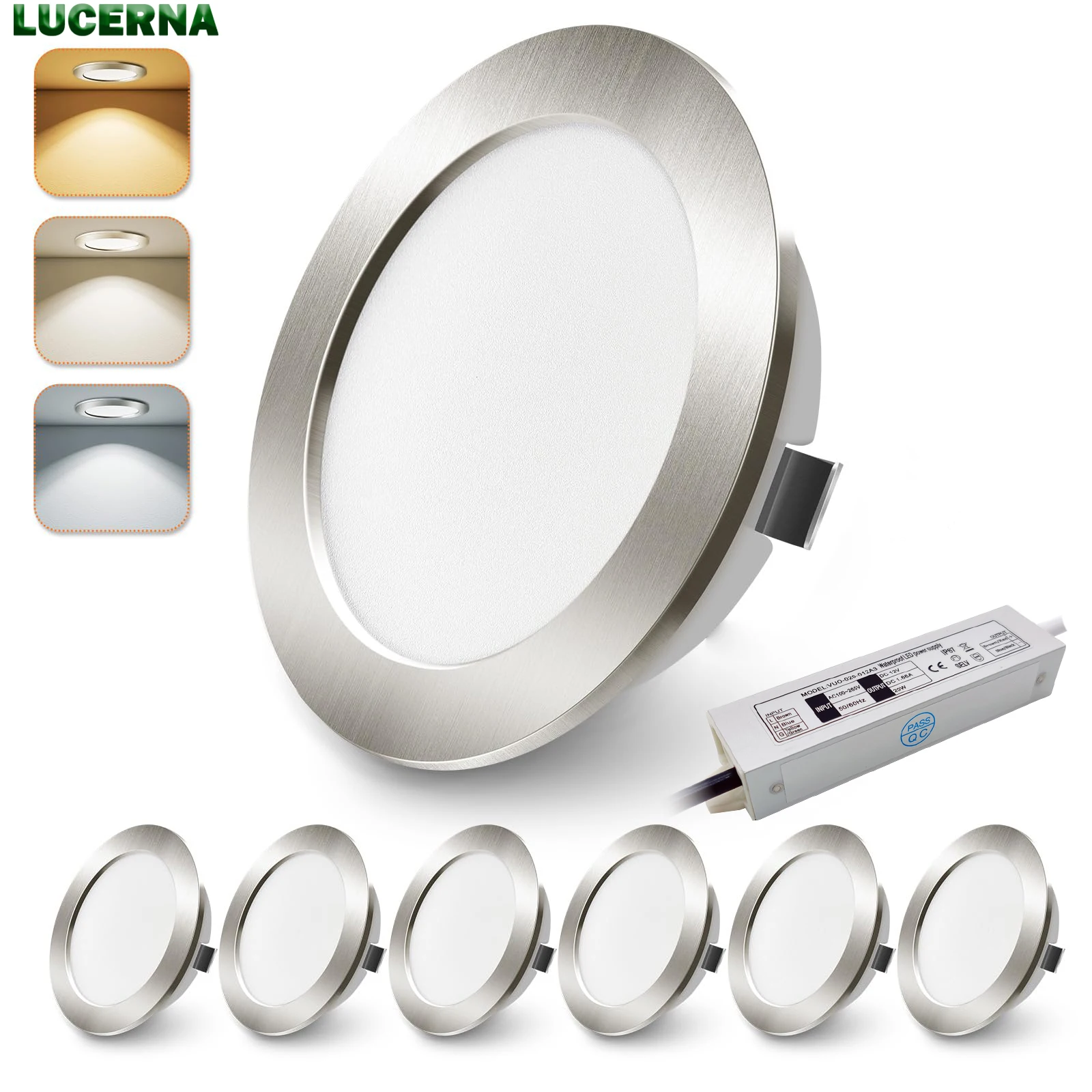 LED-Einbaustrahler, 12 V, Lampe mit AC110–220 V-Treiber, Einbaustrahler für Spiegelschrank, Wohnwagen, Van, Kleiderschrank, Downlight